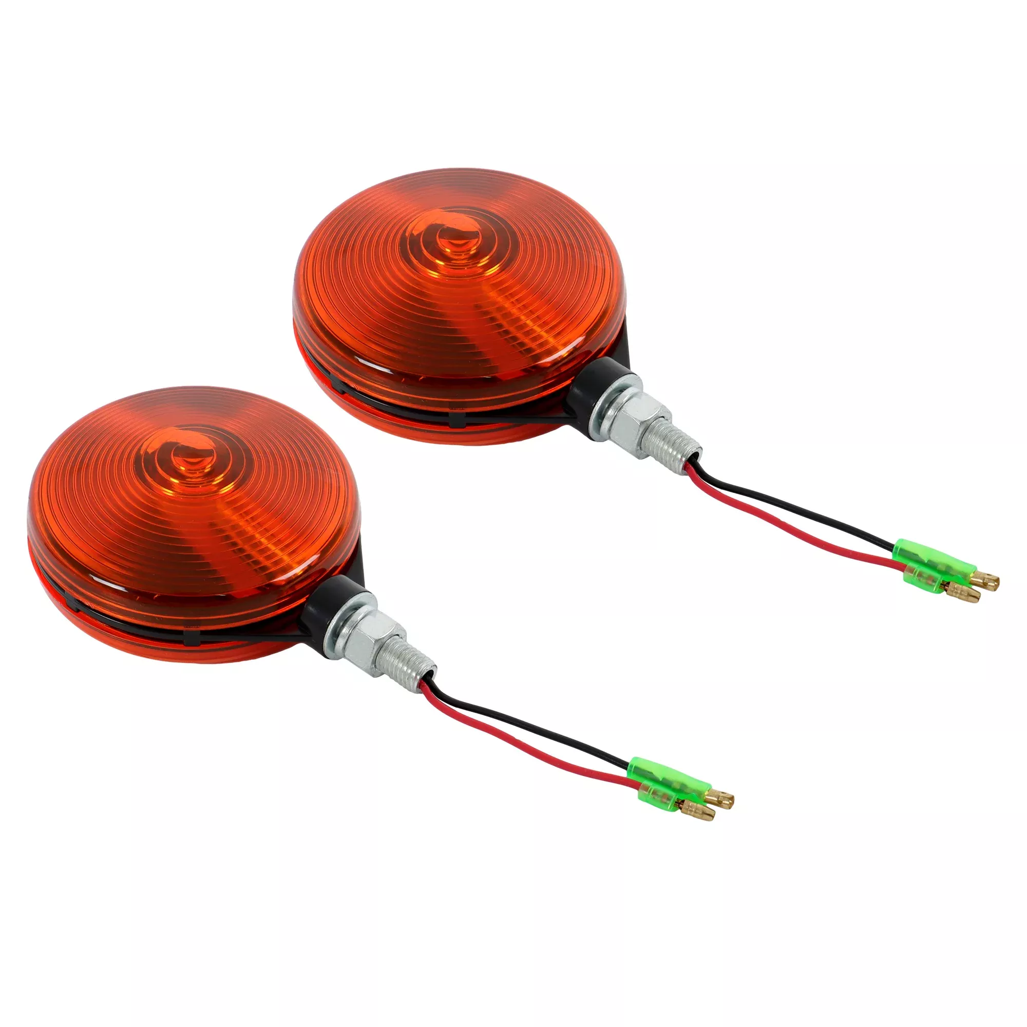 2 Pack Tractor Chrome Frame Amber Lens Hazard Warning Lamp Set