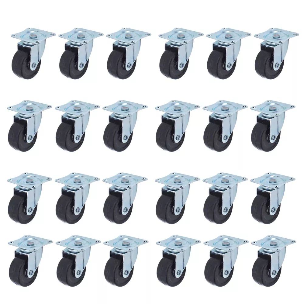 2Inch Swivel Caster Wheels Rubber Base With Top Plate & Bearing Heavy Duty 24Pcs