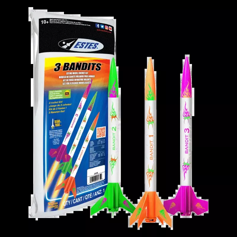3 Bandits Model Rockets Kit, E2X, (3 Rockets)