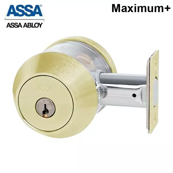 ASSA - 7000 Series - Maximum+ - Double Cylinder Deadbolt with Security Guard - KA - 605 - Bright Brass - Grade 1