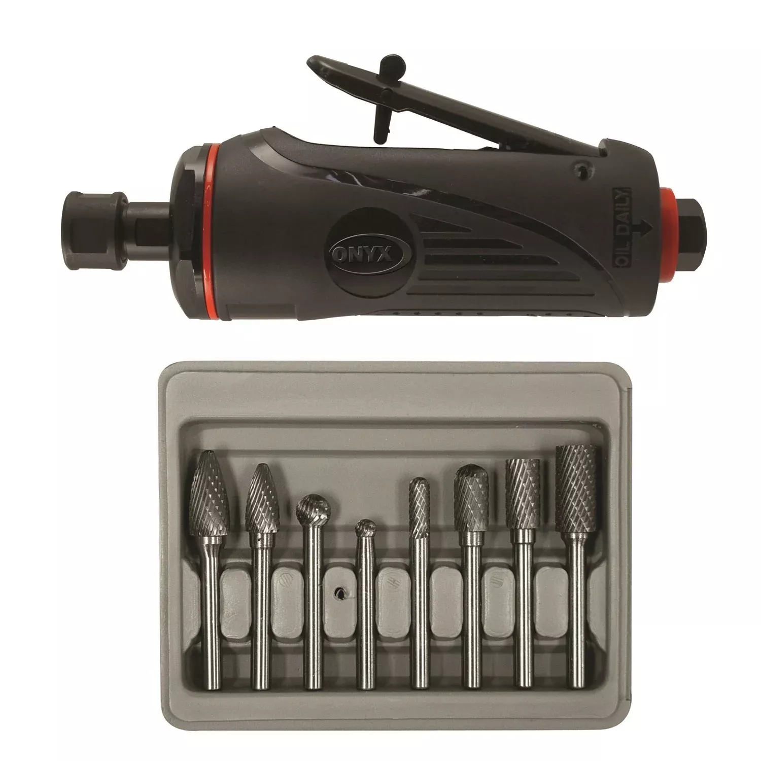 Astro Pneumatic 2181B ONYX 2pc 1/4"Die Grinder and 8pc Burr Set Kit