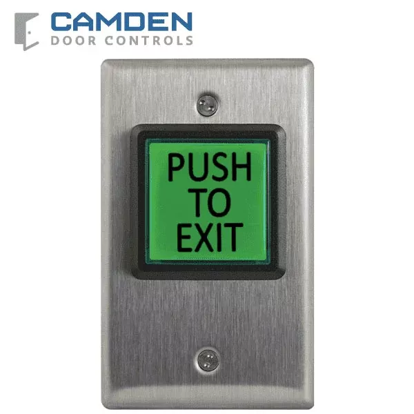 Camden CM-30E - Push/Exit Square Switch - LED Illuminated - w/ English Label - 12V-28V