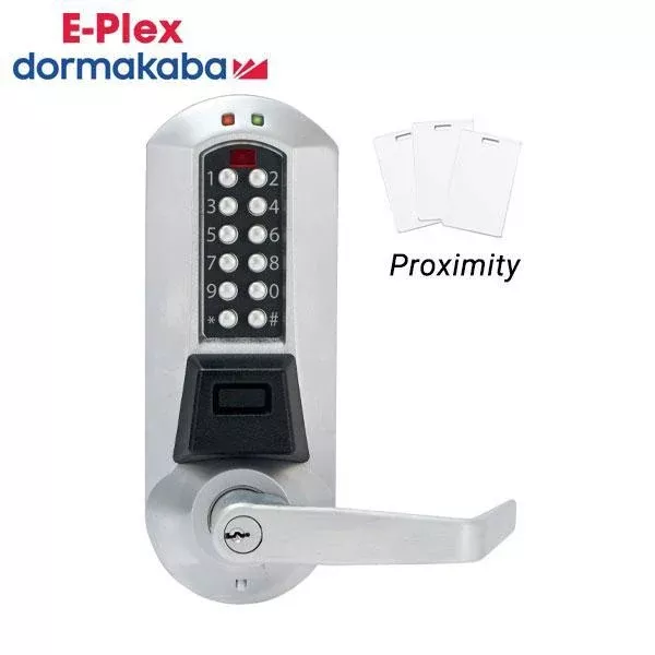 *Discontinued* E-Plex - E5731 - Electronic PROX Pushbutton Cylindrical Lever Set - Schlage 'C' - 2¾" Backset - Satin Chrome - Grade 1