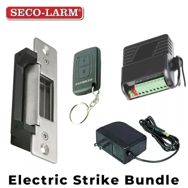 *Discontinued* Seco-Larm - Electric Door Strike w/ RF Receiver & RF Wireless Transmitter w/ Plug-in Transformer - Fail-safe / Fail-secure - 12VDC - UL Listed