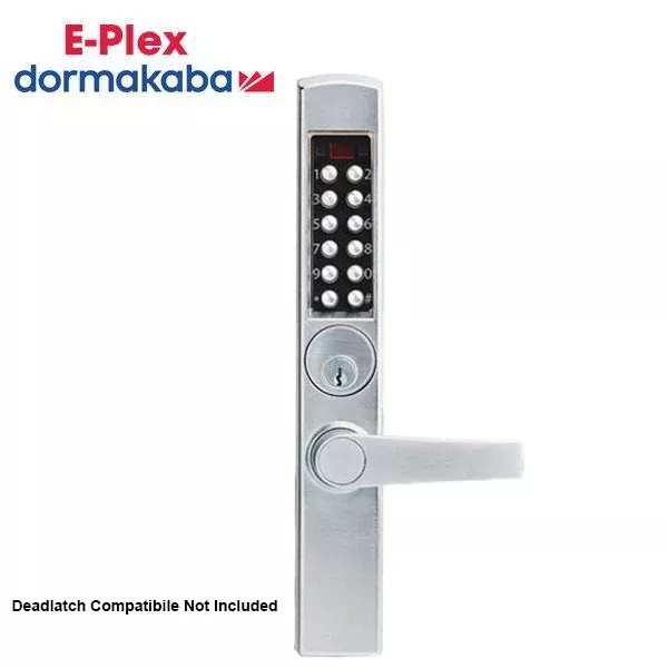 E-Plex - E3265 - Electronic Pushbutton Mortise Narrow-Stile Lever Lock - Deadlatch - Schlage 'C' - Satin Chrome - Grade 1
