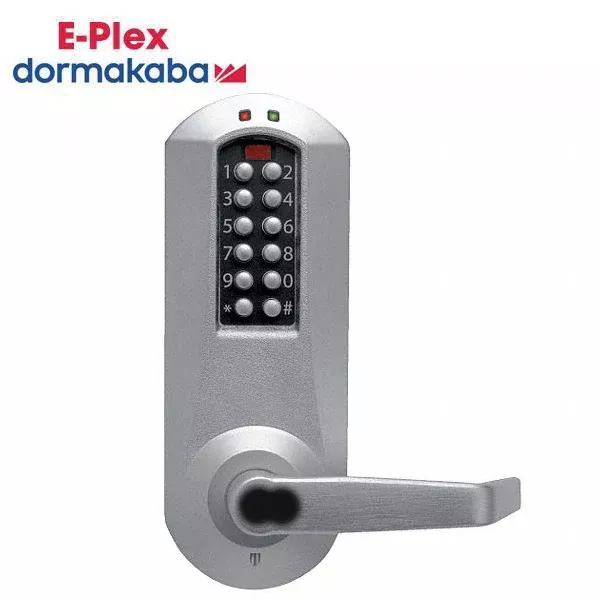 E-Plex - E5031B - Electronic Pushbutton Cylindrical Lever Set - SFIC - 2¾" Backset - Satin Chrome - Grade 1