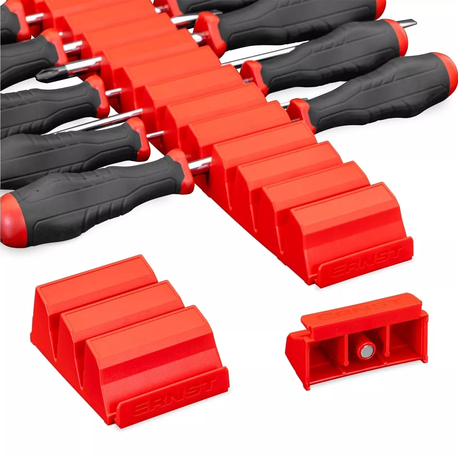 Ernst 5613M Screwdriver Pro 26 Tool Magnetic Storage Organizer Red