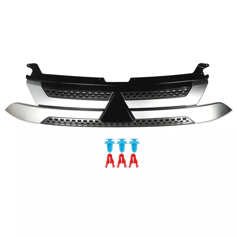 Front Upper Grille For 2019-2020 Mitsubishi Outlander Black & Silver Plastic