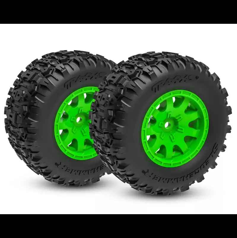 Green Front Wheels w/Sledgehammer Tires (2) :10771-GRN