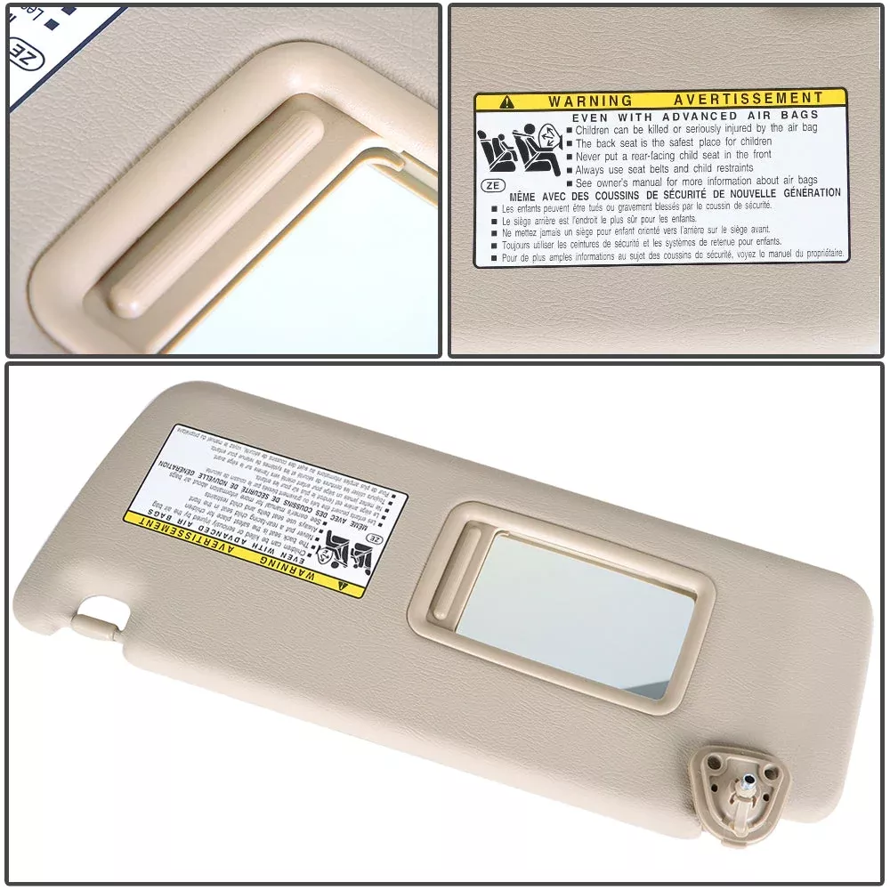 labwork Driver Side Ivory Sun Visor With Mirror For Toyota Highlander 2004-2007