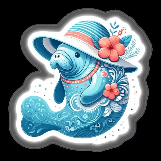 Manatee in Summer Beach Hibiscus Hat