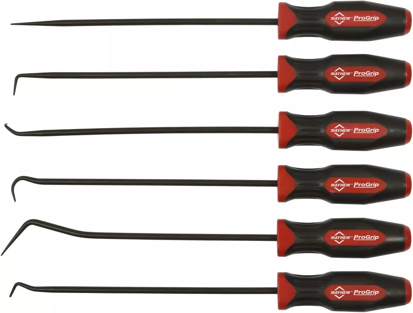Mayhew Tools 13095 ProGrip 6-Piece Long Pick Set, Black Oxide Finish