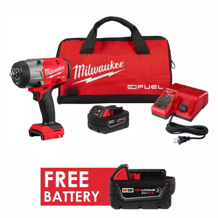 Milwaukee 2967-21B M18 FUEL 1/2" High Torque Impact Wrench w/ Friction Ring Kit + FREE Battery