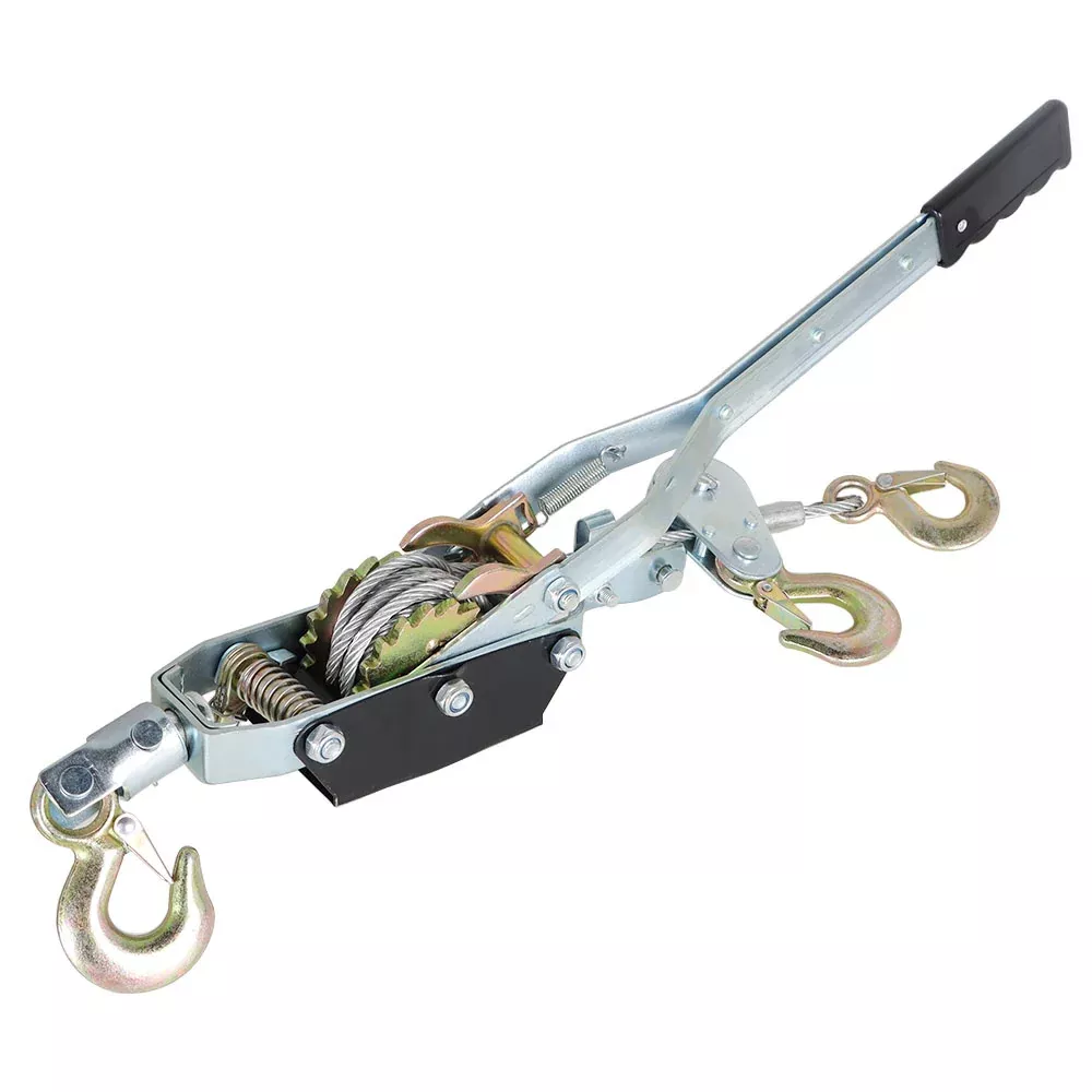 New 4T Hand Puller Cable Winch Puller Pulling Hand RachetDual Gear 3 Hooks