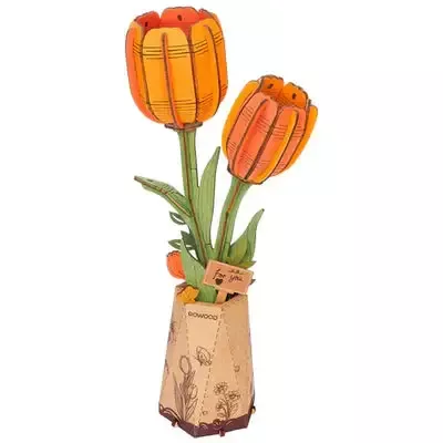 Orange Tulip – Wood Bloom Craft 3D Wooden Puzzle
