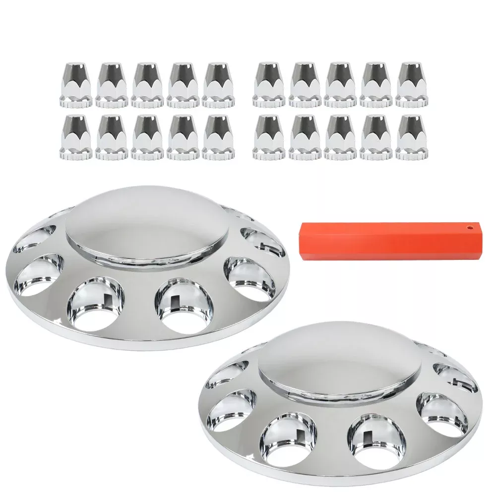 Pair Front Wheel Covers Hub Axle Semi Plastic ABS 33mm Nut Covers Chrome