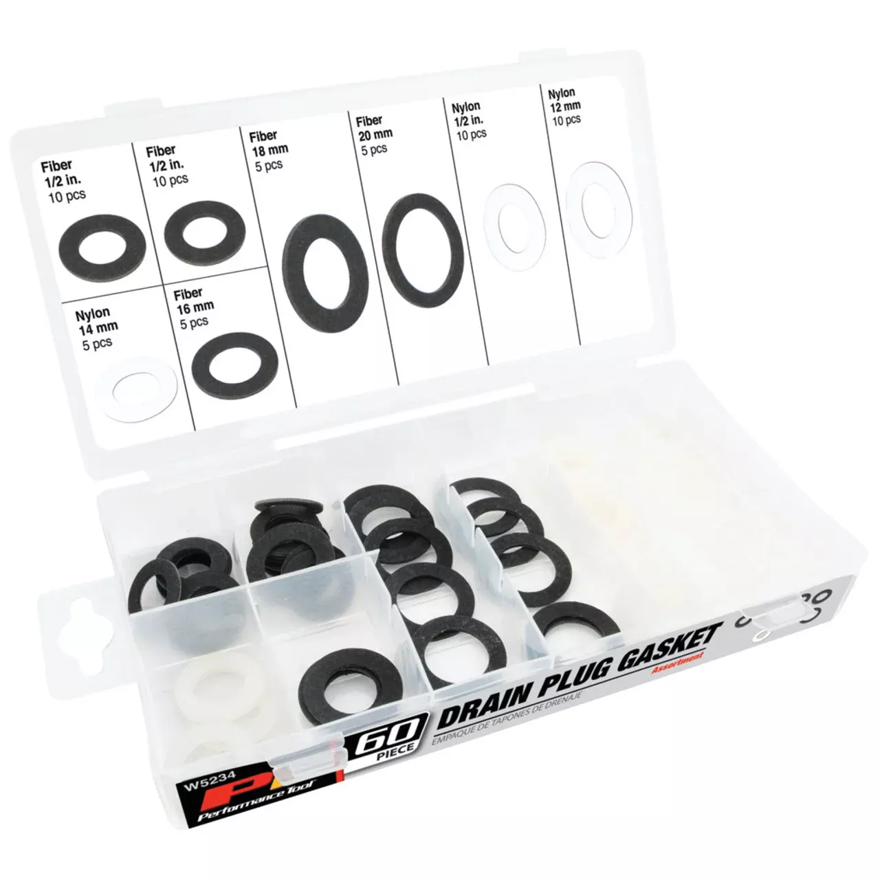 Performance Tool W5234 Drain Plug Gasket Assortment 60 pc