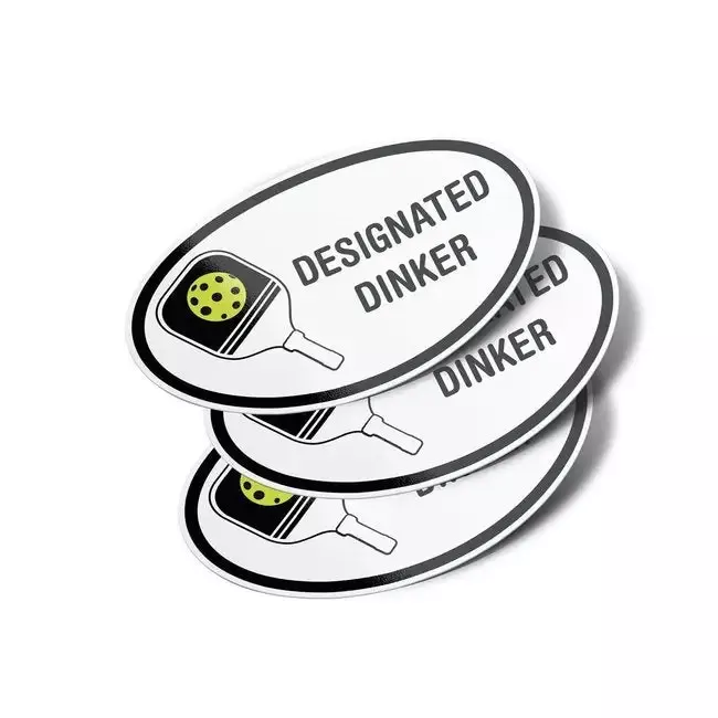 Pickleball Designated Dinker Oval Vinyl Bumper Stickers (3 Pack)