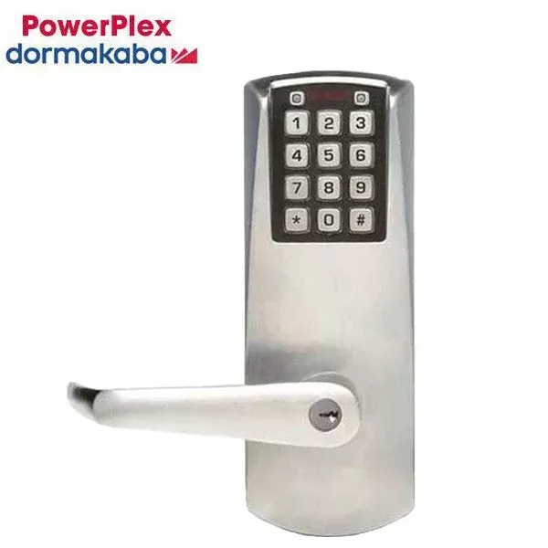 PowerPlex - P201UXS - Electronic Self Powered Pushbutton Exit Trim Lever Lock - Schlage 'C' - Satin Chrome - Grade 1