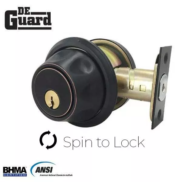 Premium Single Cylinder "Spin To Lock" Deadbolt - Oil Rubbed Bronze - Grade 3 - KW1