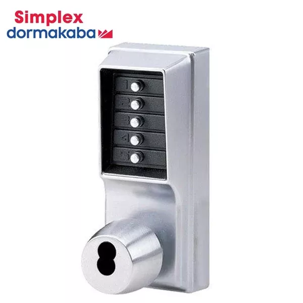 Simplex - 1021B - Mechanical Pushbutton Cylindrical Knob Lock - SFIC - 2¾" Backset - Satin Chrome - Grade 1