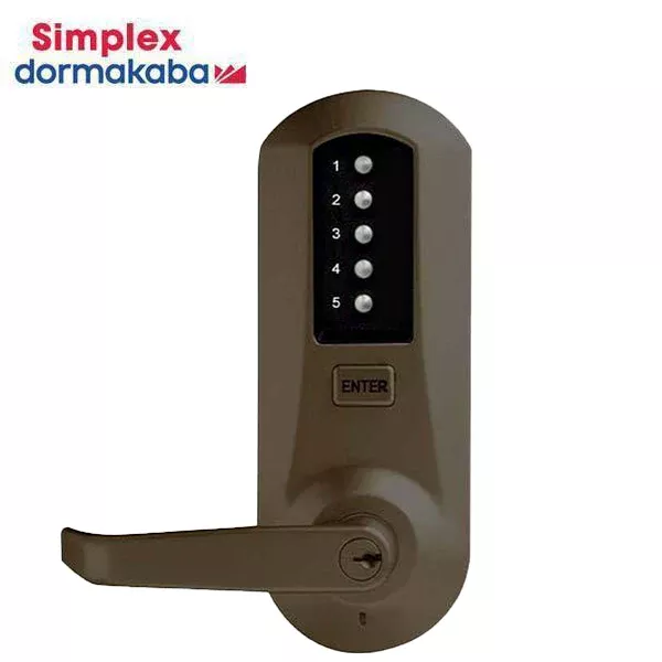Simplex - 5021XK - Mechanical Pushbutton Cylindrical Lever Set - Kaba 90 - Winston Lever Set - 2¾" Backset - Satin Chrome - Grade 1