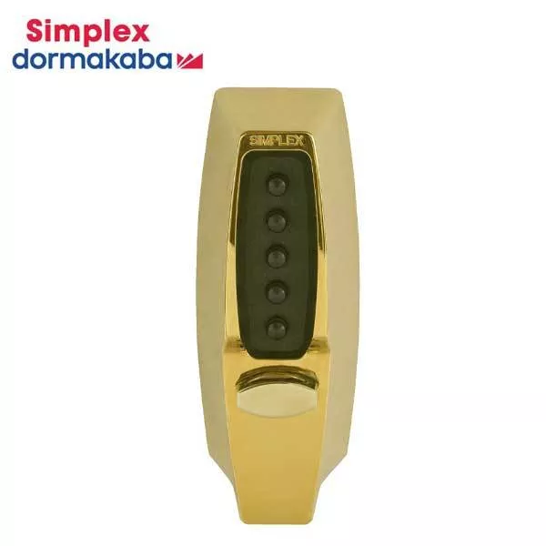 Simplex - 7102 - Mechanical Pushbutton Deadbolt Keyless Lock - 2 3/4" Backset - Bright Brass