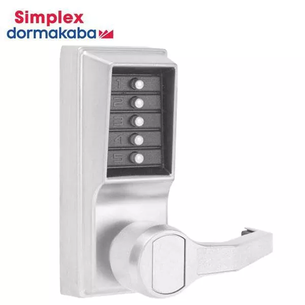 Simplex - LR1011 - Mechanical Push Button Cylindrical Lever Set - 2¾" Backset - Satin Chrome - RH/RHR