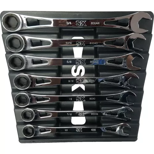 SK Hand Tools 80049 7 pc SAE X-Frame Ratcheting Wrench Set