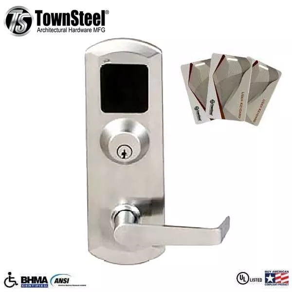 TownSteel - XRF2000 - RFID Reader- Exit Device Trim for ED5500/ED5500F - Trim Only w/ Key Override - Satin Chrome