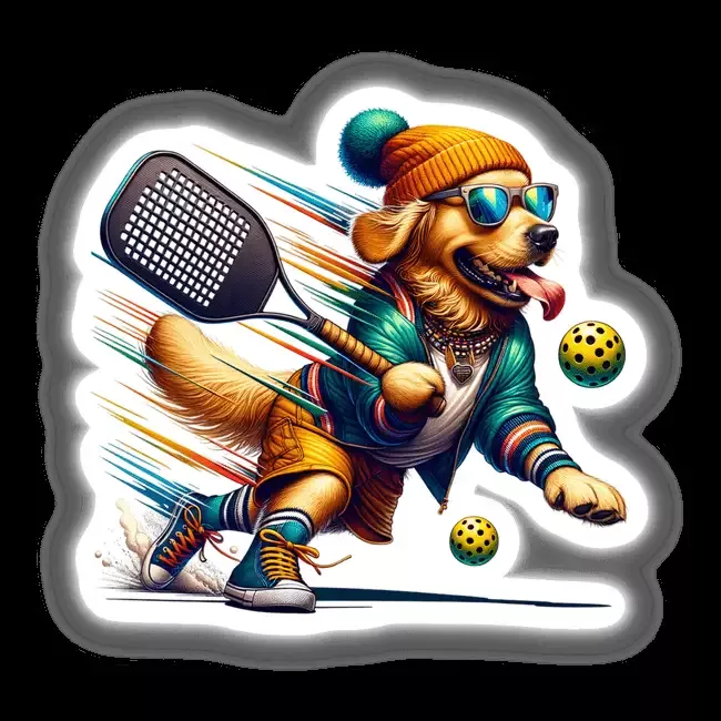 Trendy Golden Retriever Dog Playing Pickleball